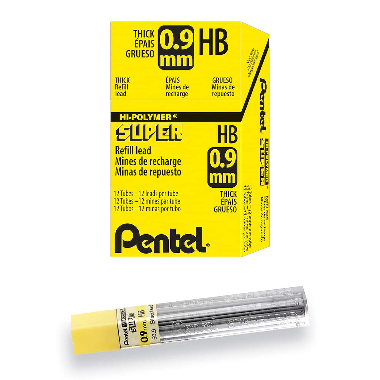 Pentel® Super Hi‑Polymer® Thick 0.9mm Pencil Lead Refills, 12 Packs of 15